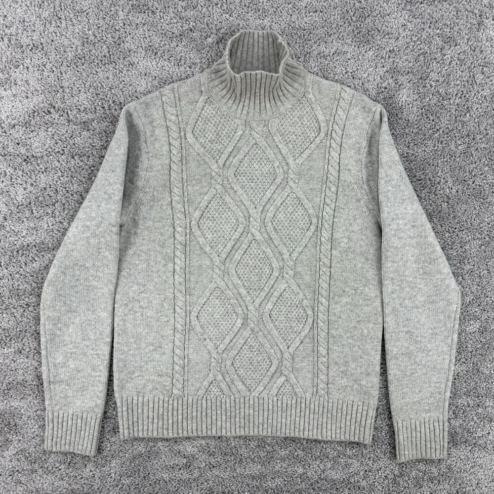 Banana Republic Sweater Men's M Gray Zephyr Cable Knit Merino Wool Mock Neck